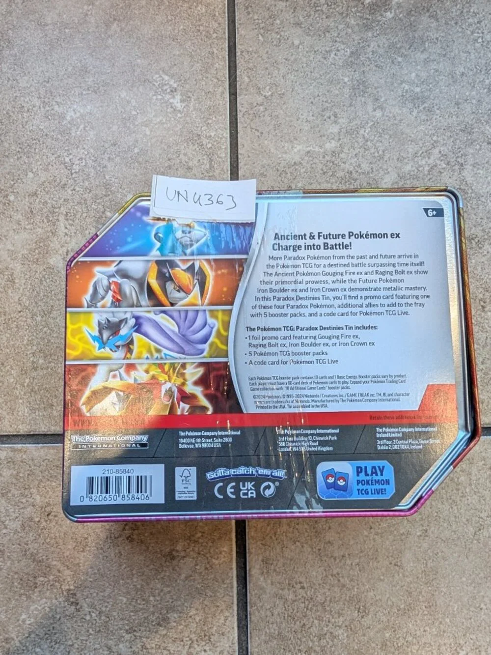 Pokemon Trading Card Game Paradox Destinies Tin Gouging Fire ex 5 Booster Packs